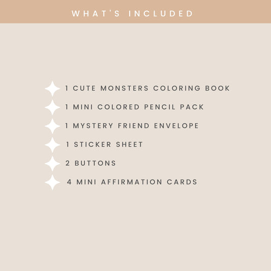 Monster Friends Coloring Book Gift Set, Affirmation Book with Stickers, Pencils, Cards