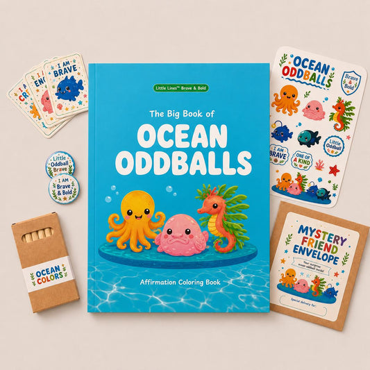 Ocean Oddball Coloring Book Gift Set, Affirmation Book with Stickers, Pencils, Cards