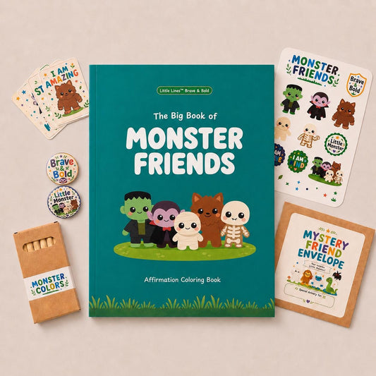 Monster Friends Coloring Book Gift Set, Affirmation Book with Stickers, Pencils, Cards