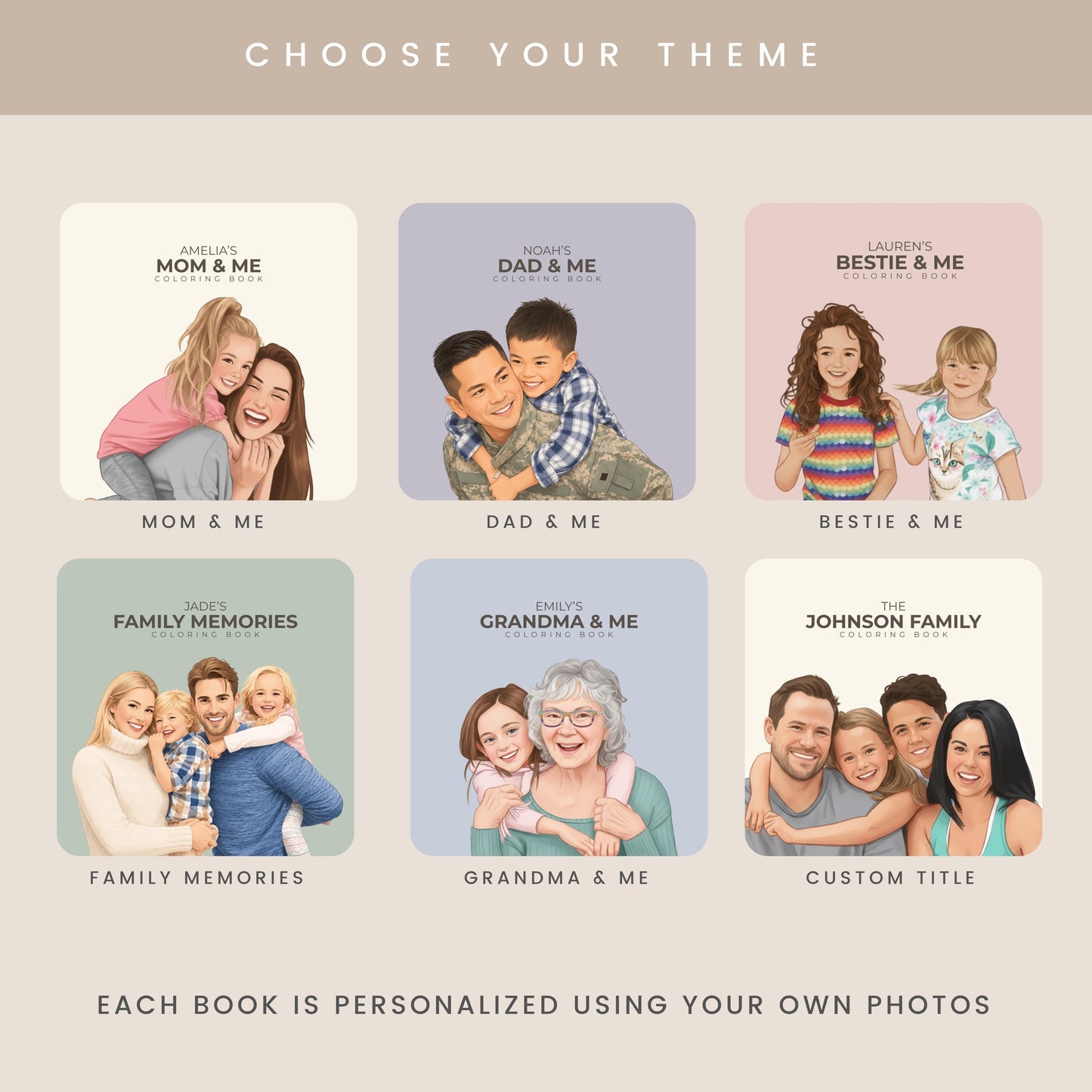 Personalized Photo Coloring Book, Custom Family Keepsake, Mom Dad Grandma Gift