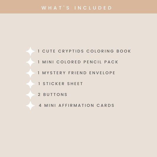Cryptid Coloring Book Gift Set, Affirmation Book with Stickers, Pencils, Cards
